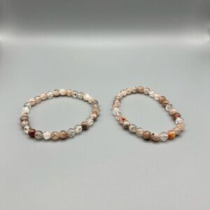 Elegant Beaded Bracelet Set - Brown and Cream - Handmade #B0370T